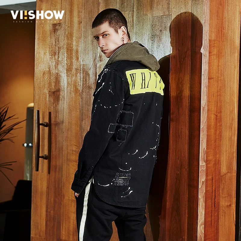VIISHOW джинсовая куртка мужская модный принт Бомбер Лоскутная уличная одежда