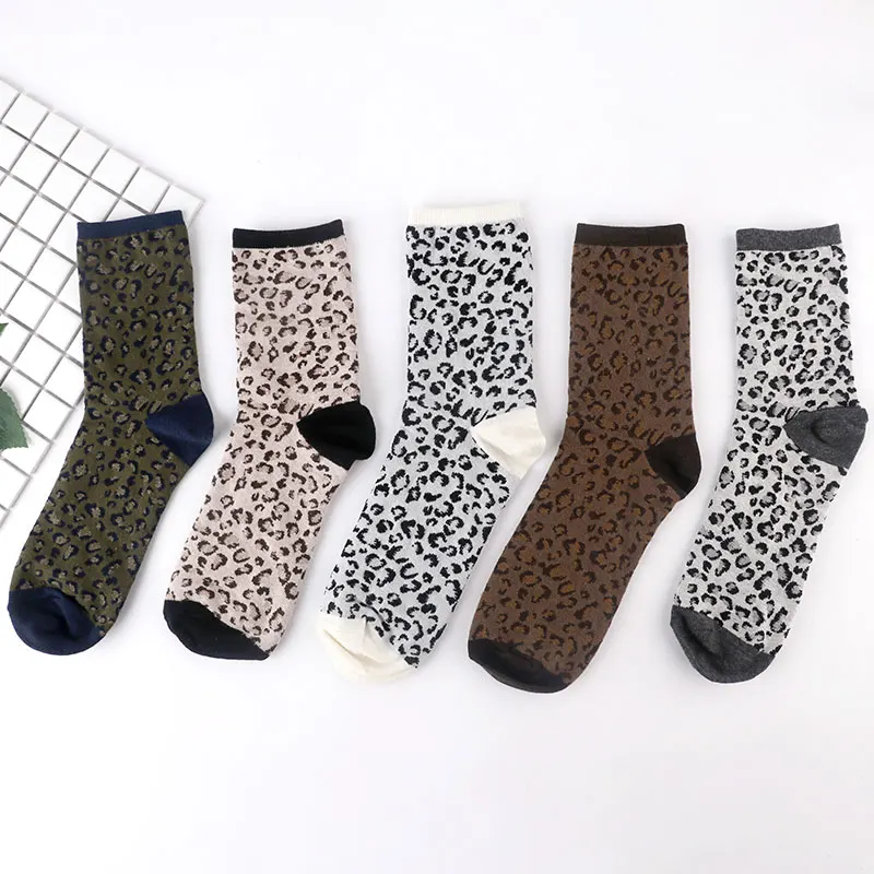 Студенческие носки детские чулки с леопардовым принтом для осени и зимы