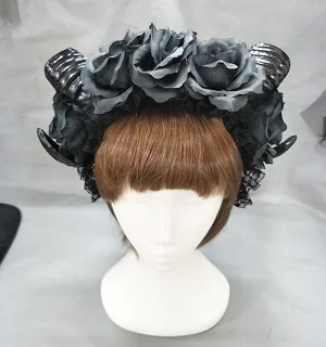 Without Veil Черные ведьмы вамп Готический Рог Пан цветок Корона повязка на голову Хэллоуин Коктейльные Вечерние головные уборы модные аксессуары для платьев - Цвет: Without Veil