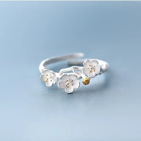 Женское Открытое кольцо в виде цветка сливы из серебра 925 пробы | Украшения и