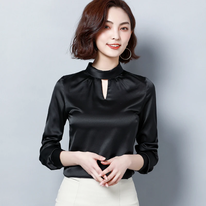 Женские офисные топы и блузки с длинным рукавом зеленые черные белые имитация