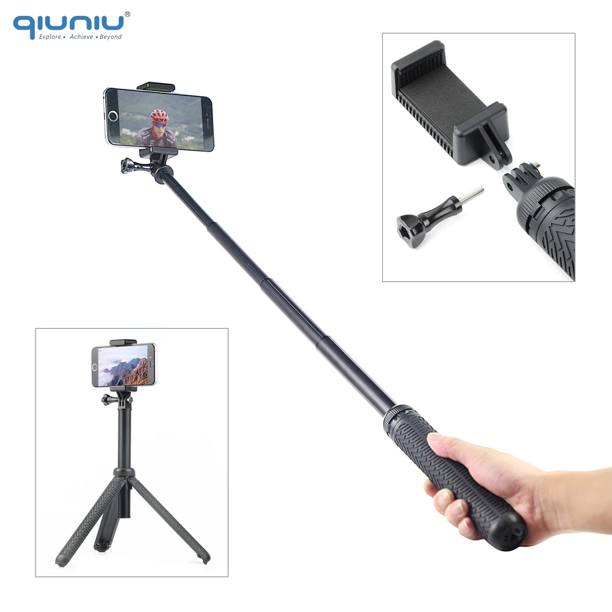 QIUNIU 3в1 выдвижной монопод селфи палка ручка Штатив для GoPro Hero 8 7 6 5 4 3 для DJI OSMO экшн/карманные аксессуары