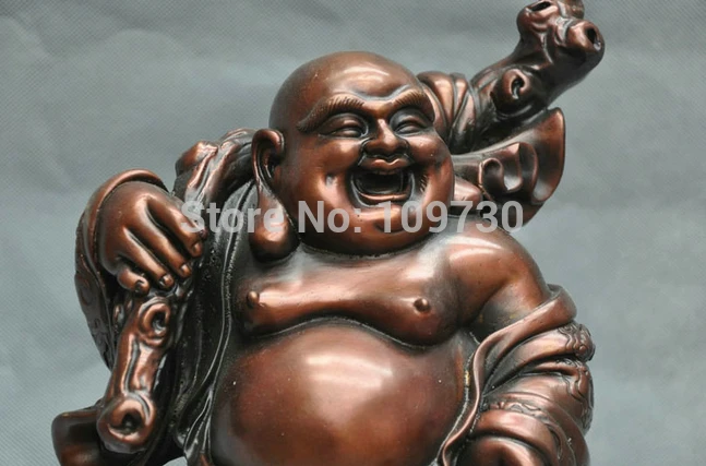 bir 002864 11'' China Laughing Maitreya Buddha Happy Monk Hold Gourd Bronze Statue | Дом и сад