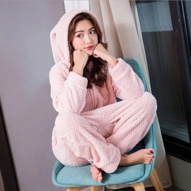 Новая зимняя Фланелевая Пижама комбинезон с длинными ушками пижама изображением