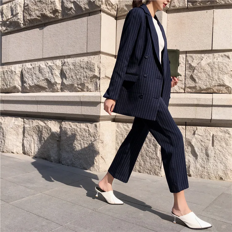 Ms. Сезон весна-осень Новый костюм Маленькое Очаровательное легкое полосатый