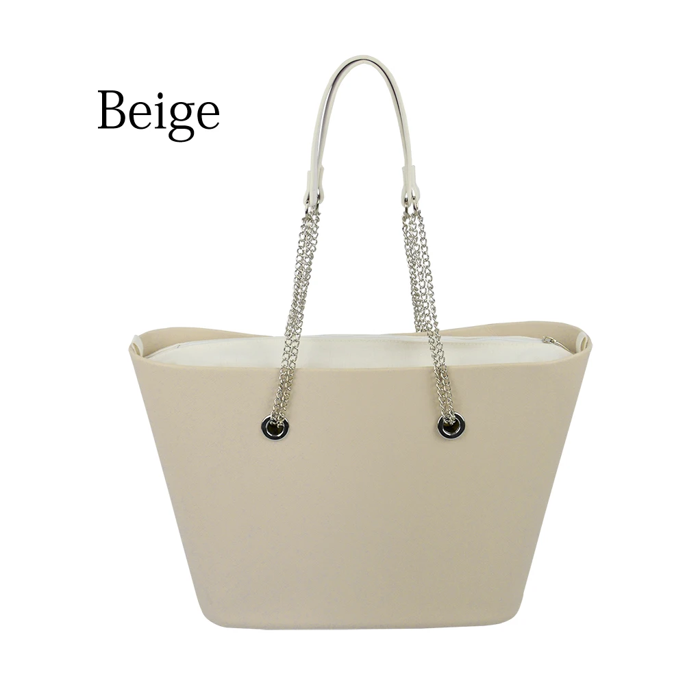 beige Новая Большая сумка EVA с внутренним карманом цветная длинная Серебристая цепочка ручки стиль obag Водонепроницаемая женская сумка через плечо - Цвет: beige