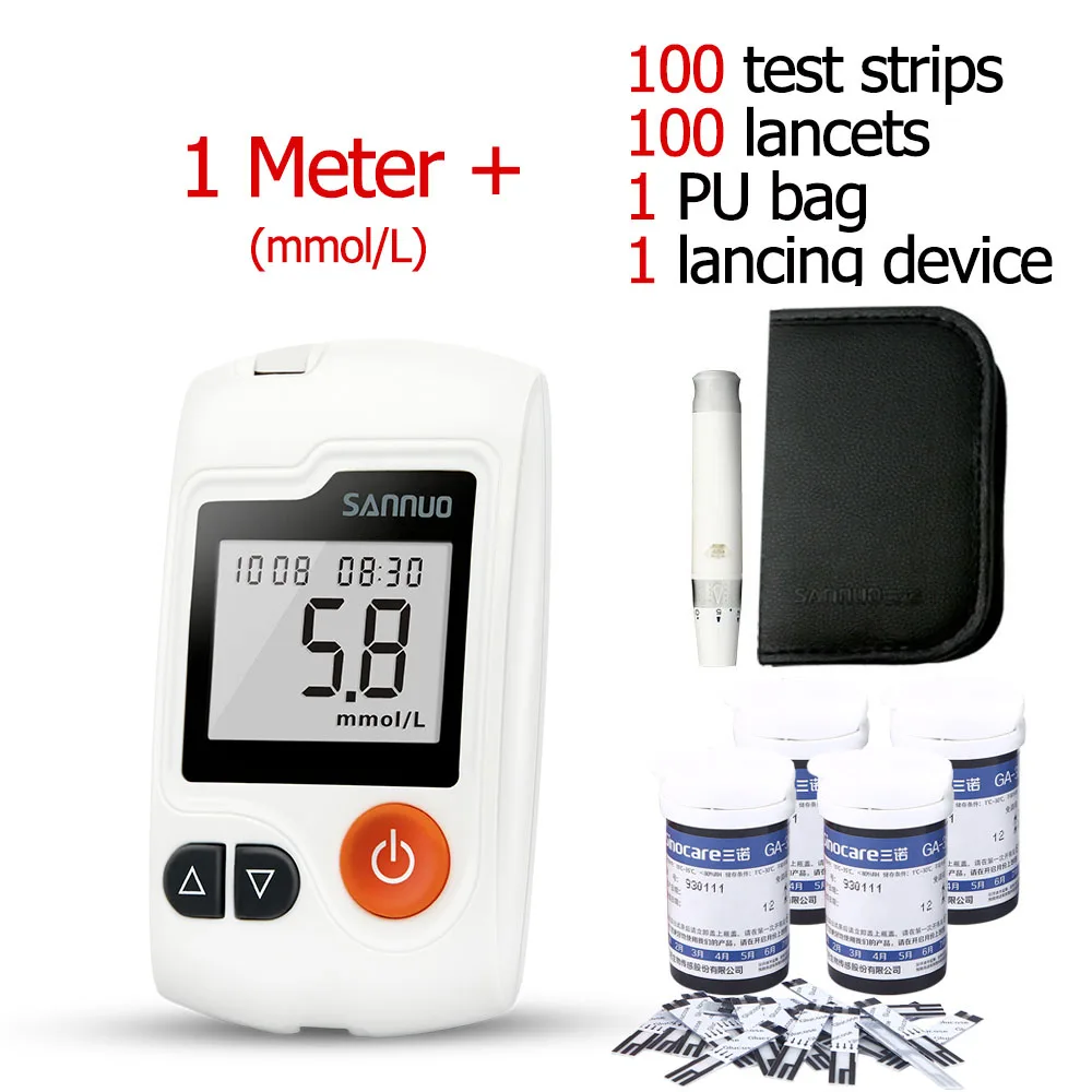 meter-100 strips Гид на английском языке Sinocare GA-3 измеритель уровня глюкозы в крови и тест-полоски и Ланцеты Glm медицинский измеритель уровня сахара в крови глюкометр тест на диабет er - Цвет: meter-100 strips
