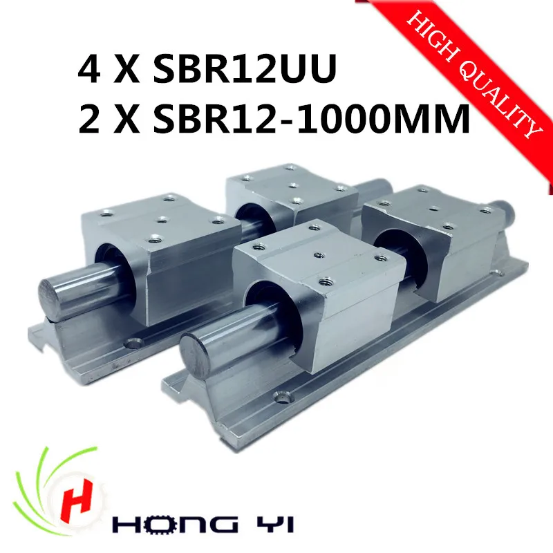 2pcs SBR12 L 1000mm Linear shaft rail support + 4pcs SBR12UU guides bearing blocks For CNC | Обустройство дома