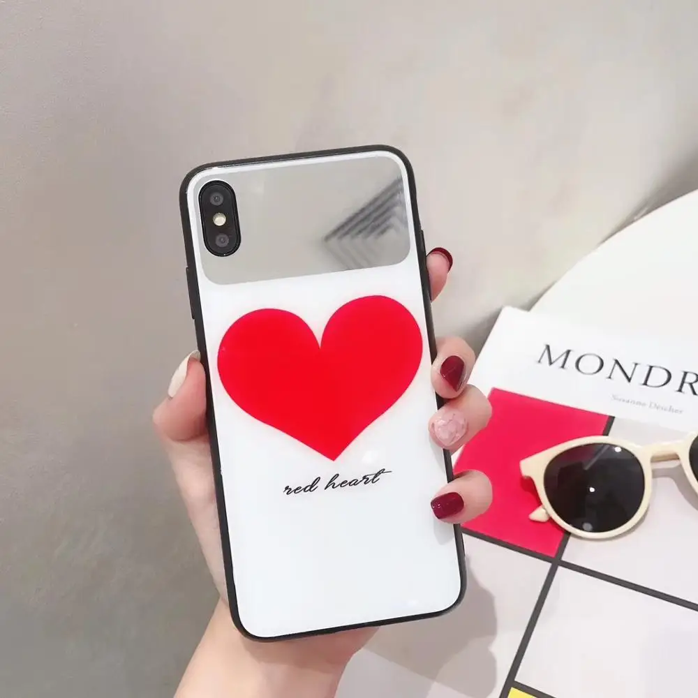 Модный чехол с закаленным стеклом и красными точками для iPhone X XS Max Xr Hard Capa Fundas 8 7 6S Plus Makeup Mirror Casel.