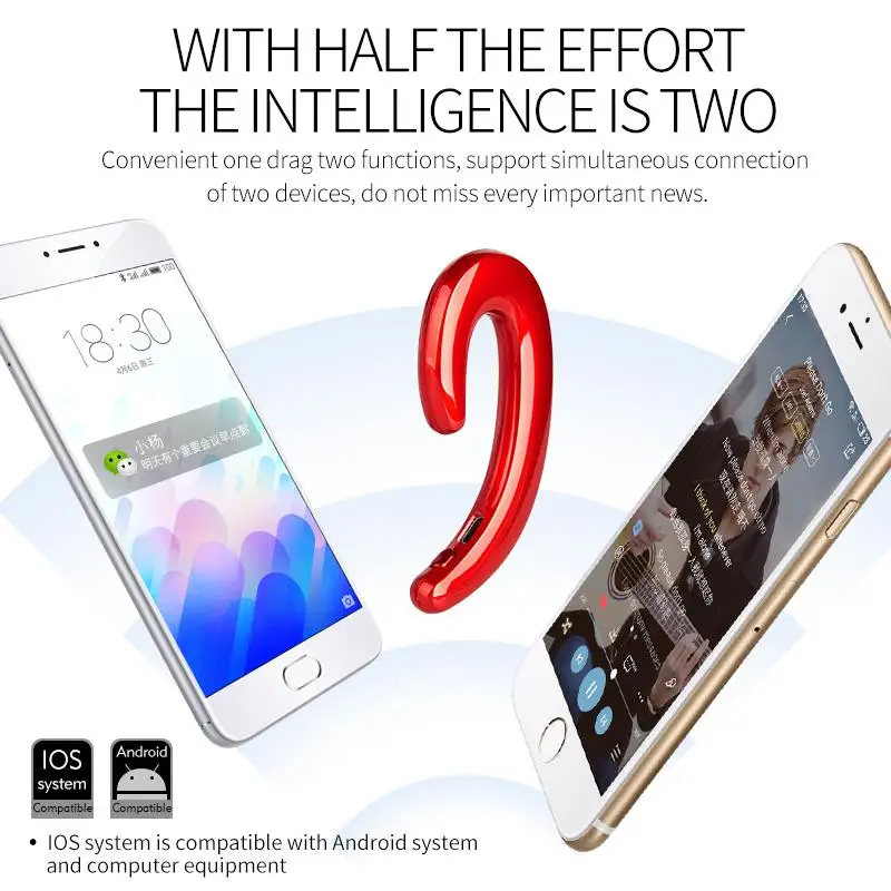 Беспроводные спортивные наушники без затычек для ушей гарнитура с микрофоном