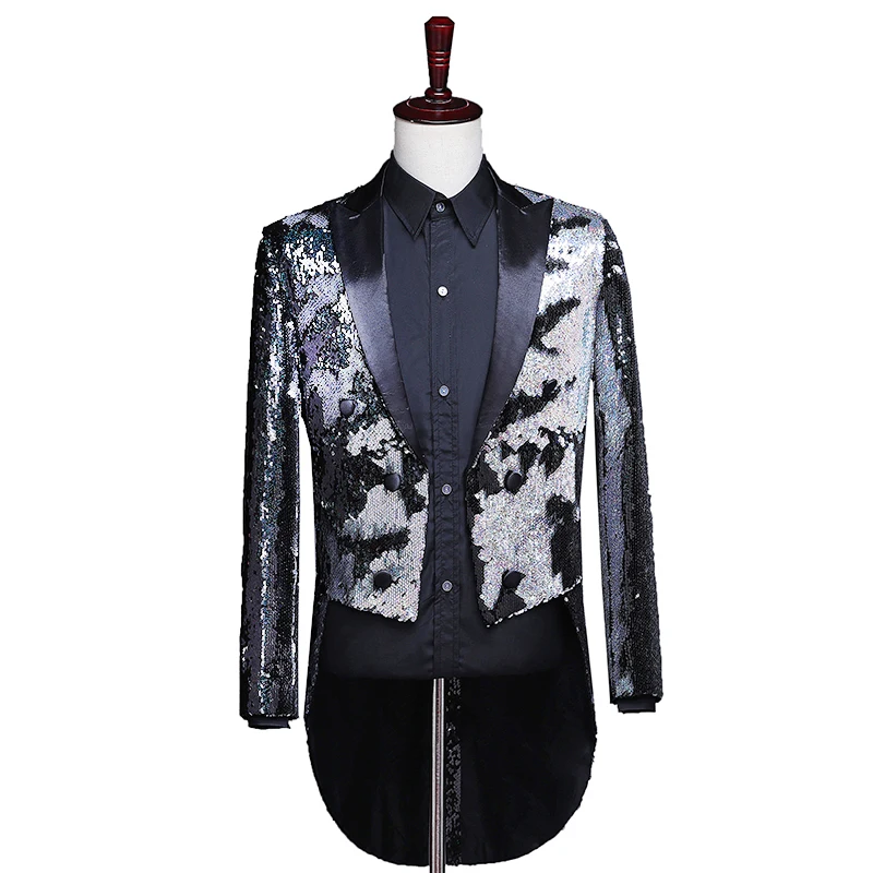 Bar Nightclub Male Singer Jacket DJ DS Host Blue violet Colorful sequins slim fit suit stage costume Fashion Slim blazer men | Мужская