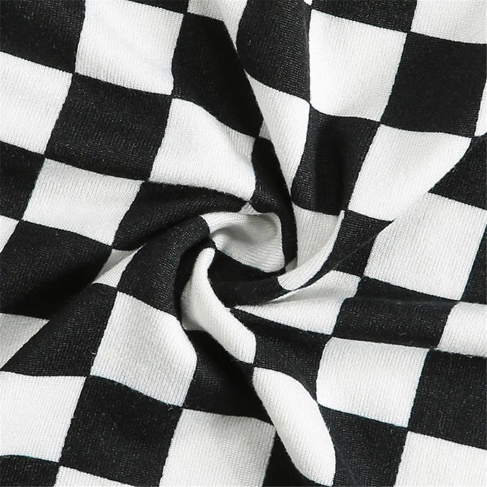 Женская клетчатая трикотажная футболка новинка весны 2018 облегающая в клетку с