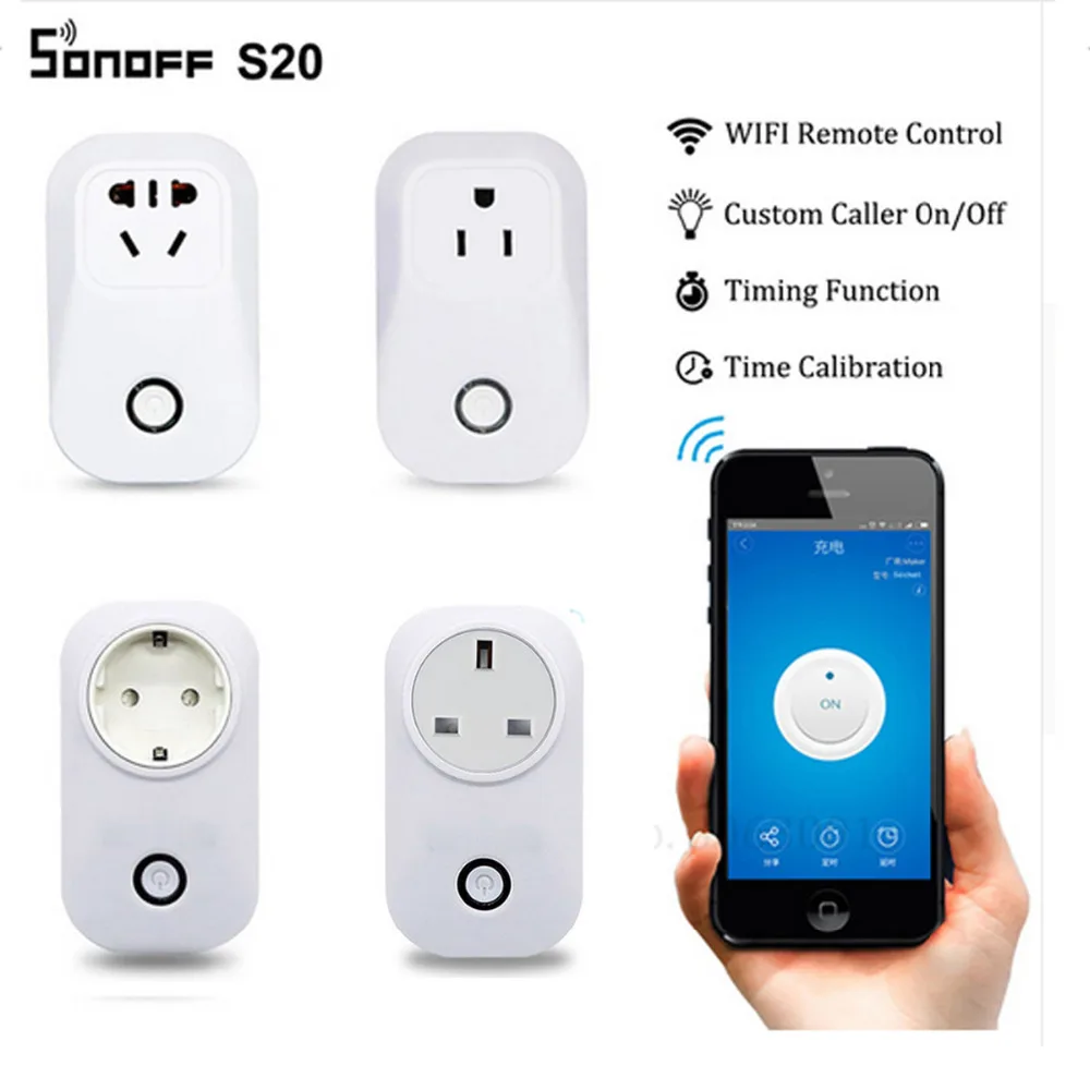 

Sonoff S20 EU UK US Plug Wifi Power Socket Switch Wireless APP Remote Socket Outlet Timing Switch for Smart Home Work with Alexa