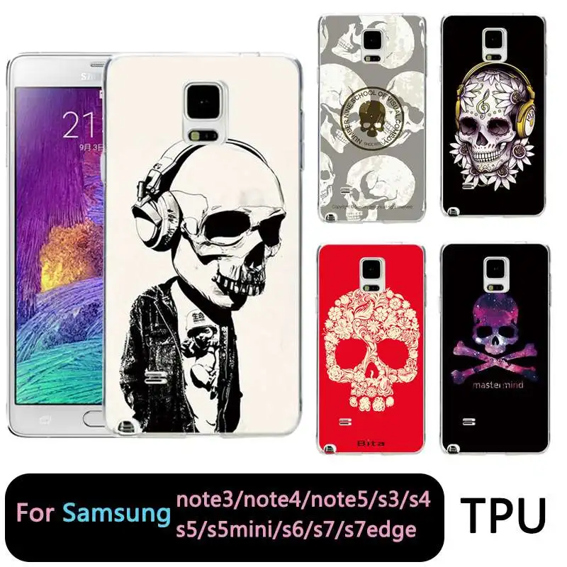 Qmswei ТПУ телефона чехол для Samsung S8 S6 S7 Edge S4 S5 S3 C5 C9 Note3 note4 note5 Мягкий череп прозрачный