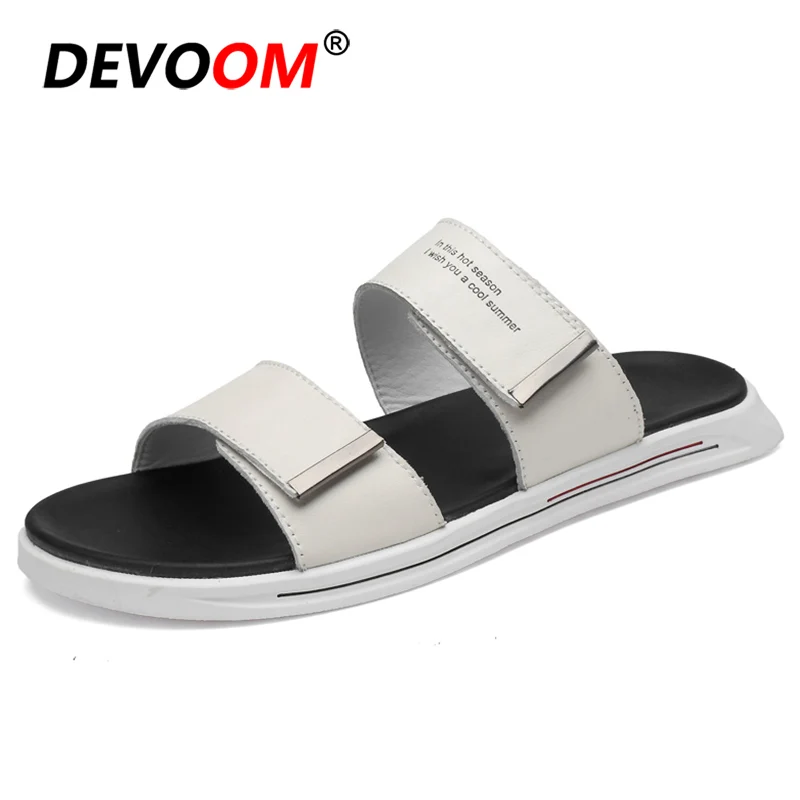Slipper-White Летняя Уличная обувь из натуральной кожи; Мужская обувь; Tong Homme; мужские вьетнамки; мужские шлепанцы; шлепанцы для ванной; черные мужские сандалии - Цвет: Slipper-White
