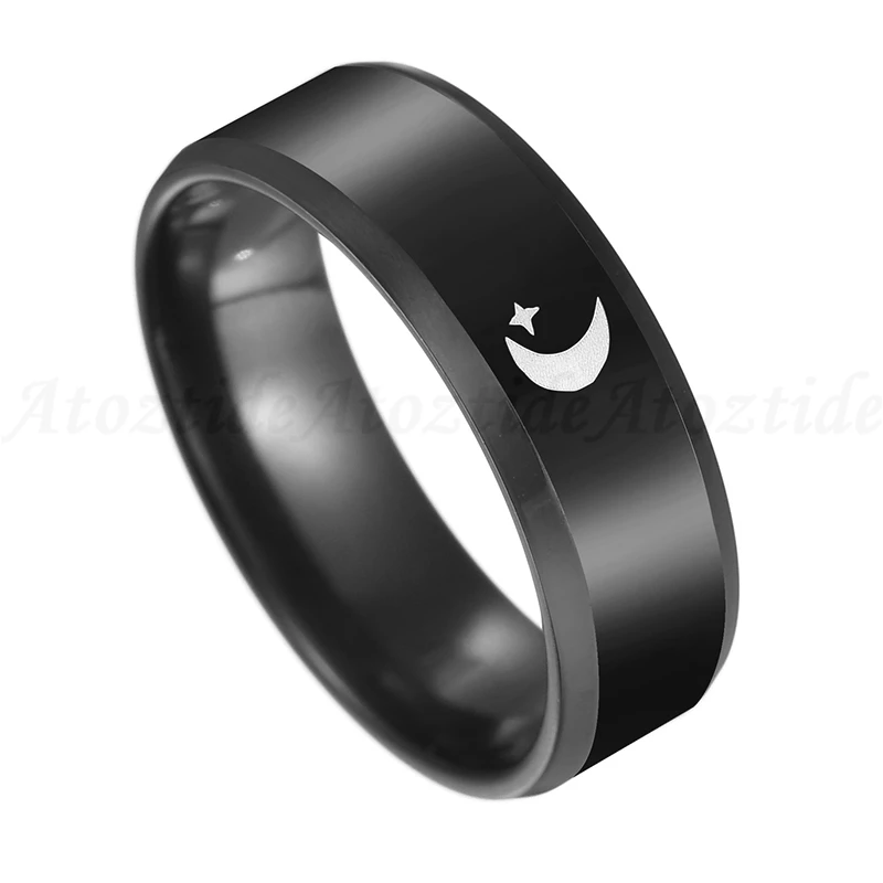 Atoztide Stainless Steel Black 8mm Heartbeat Ring For Couples Sun And Moon His crazy Her Weirdo Promise Anniversary Gift | Украшения и