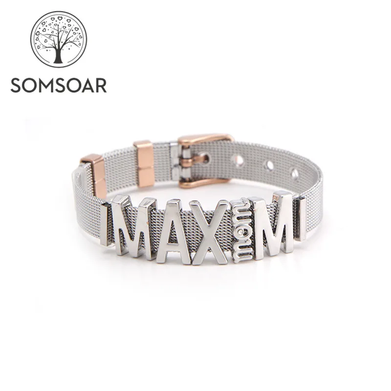 Drop shipping Somsoar Jewelry Max Mom Stainless Steel Charm Mesh Bracelet Set DIY Slide bracelet for Mother's Gift | Украшения и