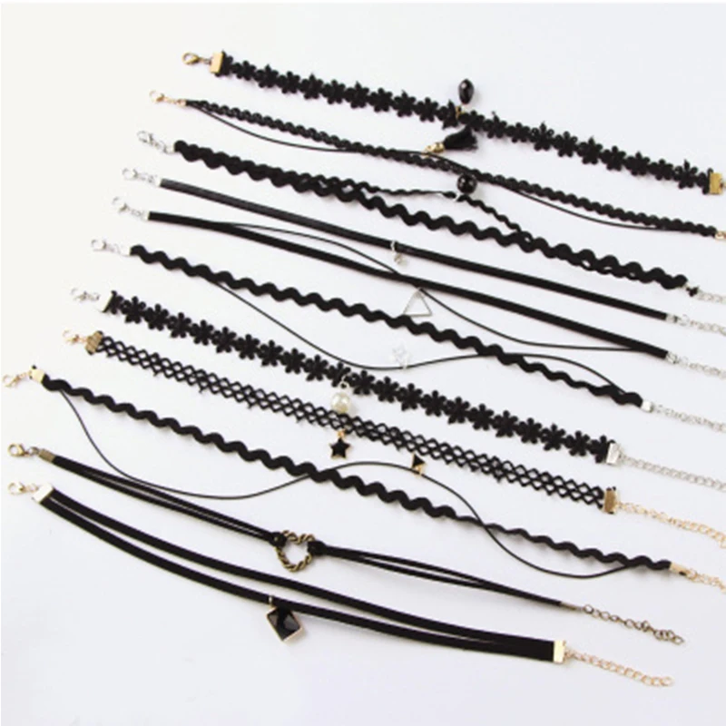 11PCS Fashion Pretty Girls Black Multi-Layer Lace Chains Necklace Kids Exquisite Gothic Stretch Choker Jewelry Children Necklace image 5