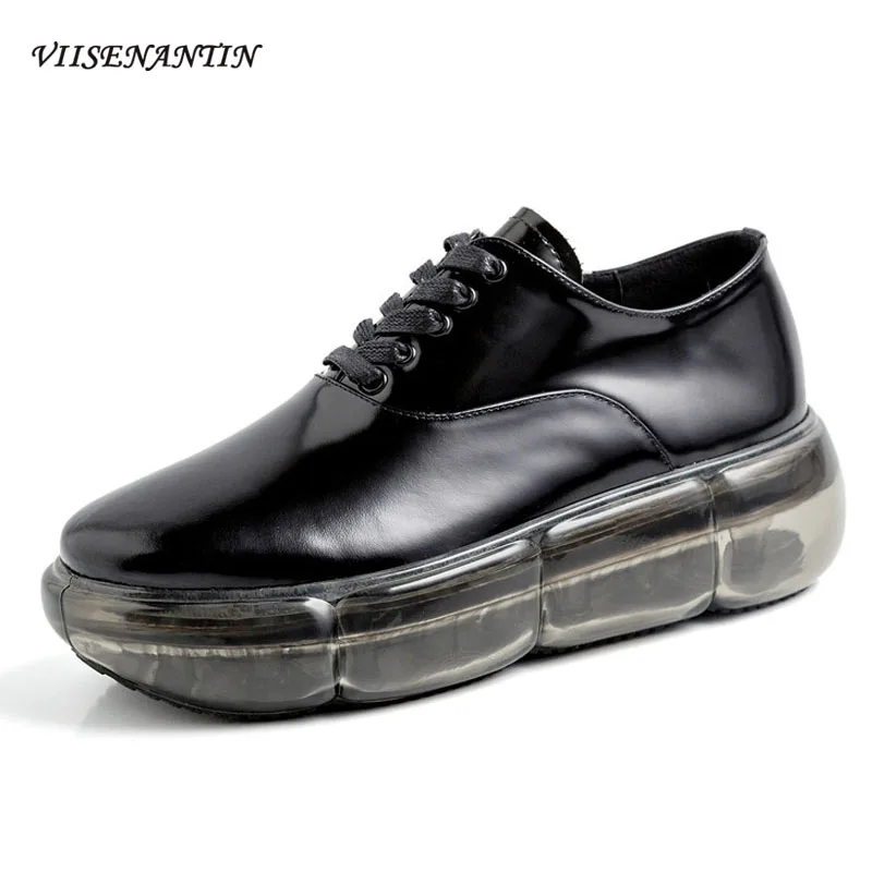 

Женские кожаные кроссовки viisenпантин, модная прозрачная обувь на толстой подошве, со шнуровкой, старые Папины, полностью черные