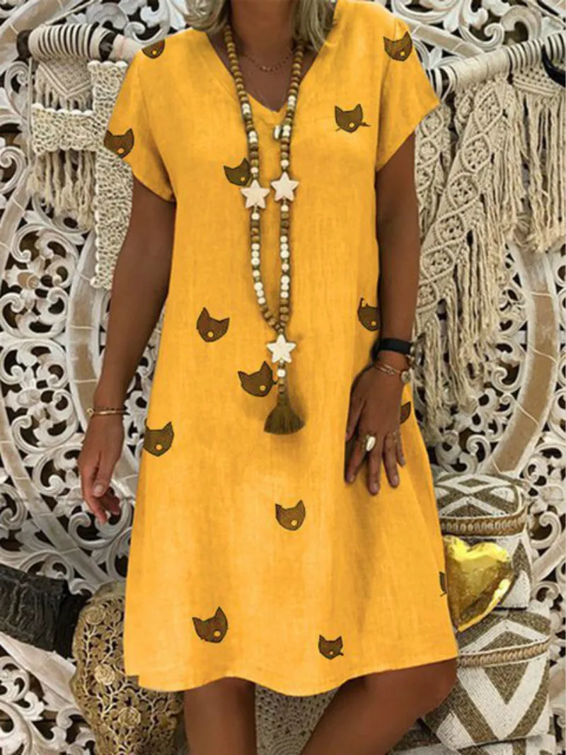 Футболка Платье с принтом кота Забавный халат Летняя женская одежда сарафан Vestiti