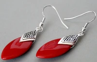 hot sell noble fabulous 925 silver red coral flat drop earrings 145