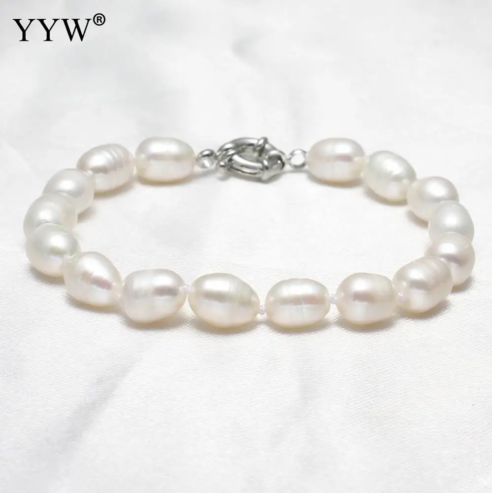 Пресноводный Культивированный жемчужный браслет натуральный жемчуг латунь рис