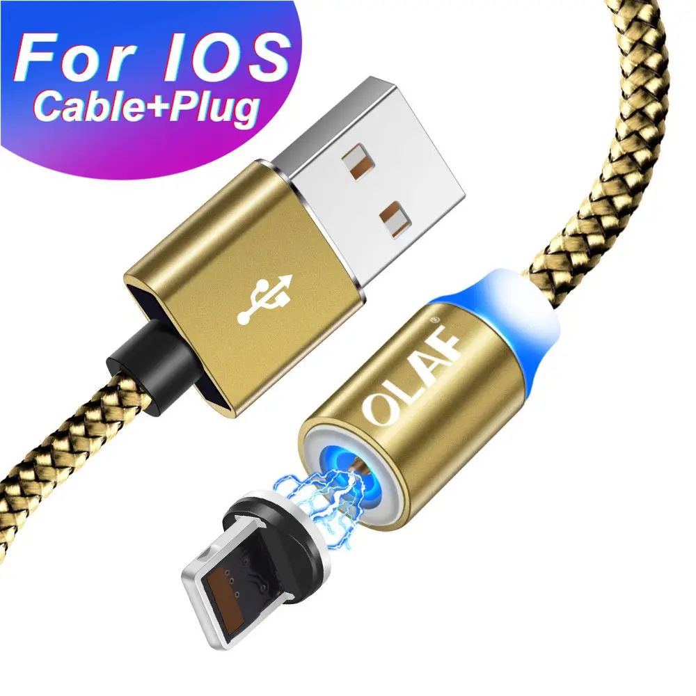Gold for iphone Магнитный USB кабель Олаф 1 м 2 м провод для быстрой зарядки для iPhone Xs Max кабель типа c для samsung S8 Xiaomi huawei mate 20 телефонный шнур - Цвет: Gold for iphone