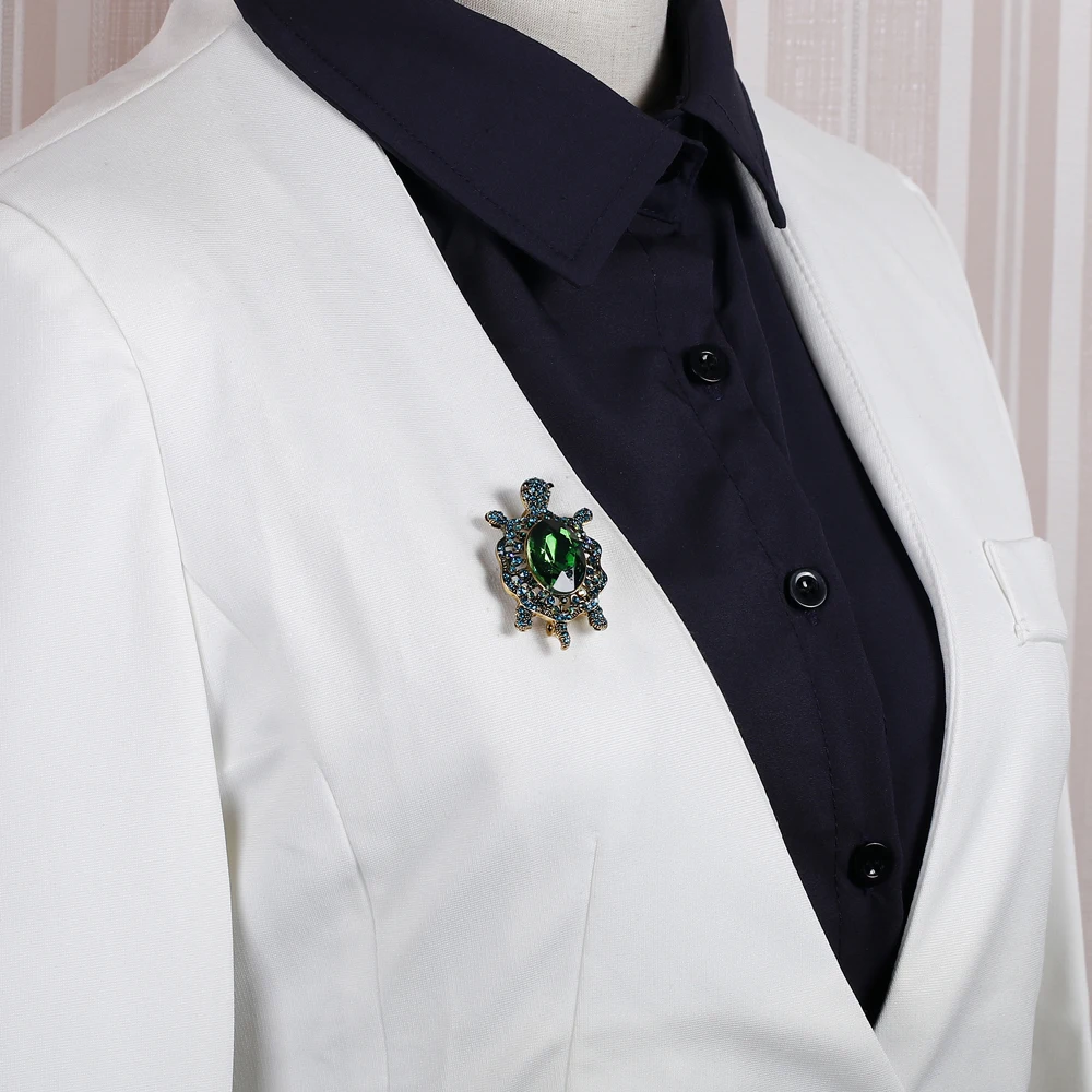 Fashion Blue Glass Rhinestone Tortoise Brooches Women Men Metal Animal Gold Color Brooch Pins Banquet Broche Gift Scarf Buckle | Украшения