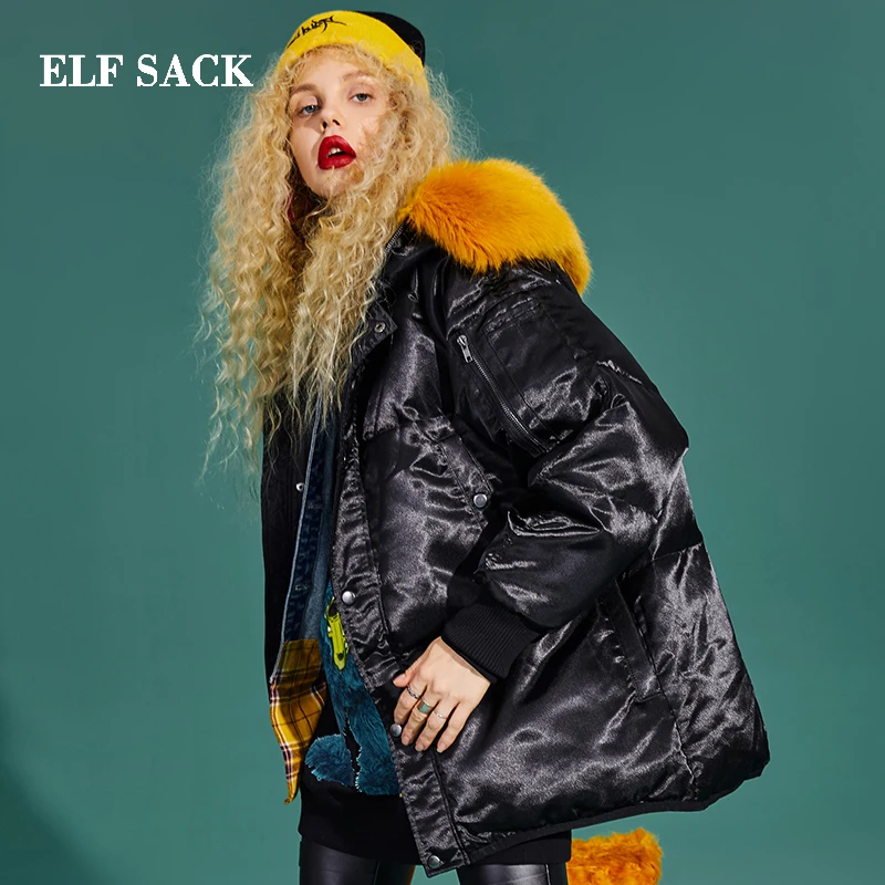 Elfsack Новая Женская пуховая куртка 90% Белое пуховое пальто свободного покроя с