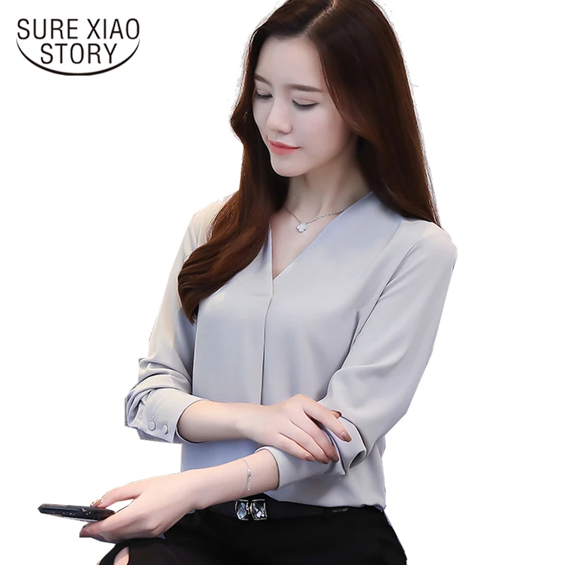 2017 новое поступление Осенняя рубашка женская шифоновая блузка Корейская с