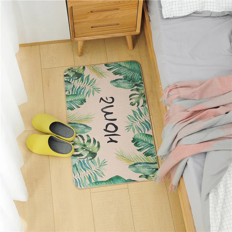 Противоскользящий коврик для двери с тропическими растениями хлопковый льняной