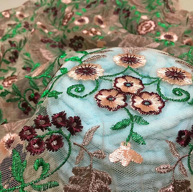 Ширина 130 см 3D вышитые сетки кружевной ткани DIY Костюмы платье аксессуары цветок