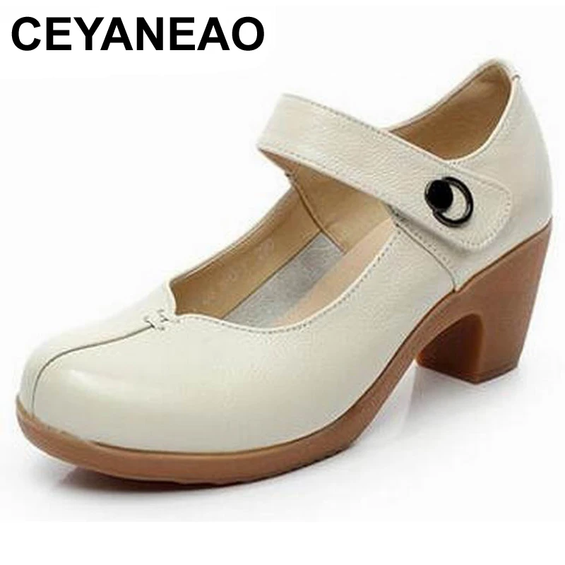

CEYANEAO2019Spring Autumn Shoes Woman 100% Genuine Leather Women Pumps Lady Leather Round Toe Platform Shallow Mouth Shoes E1908