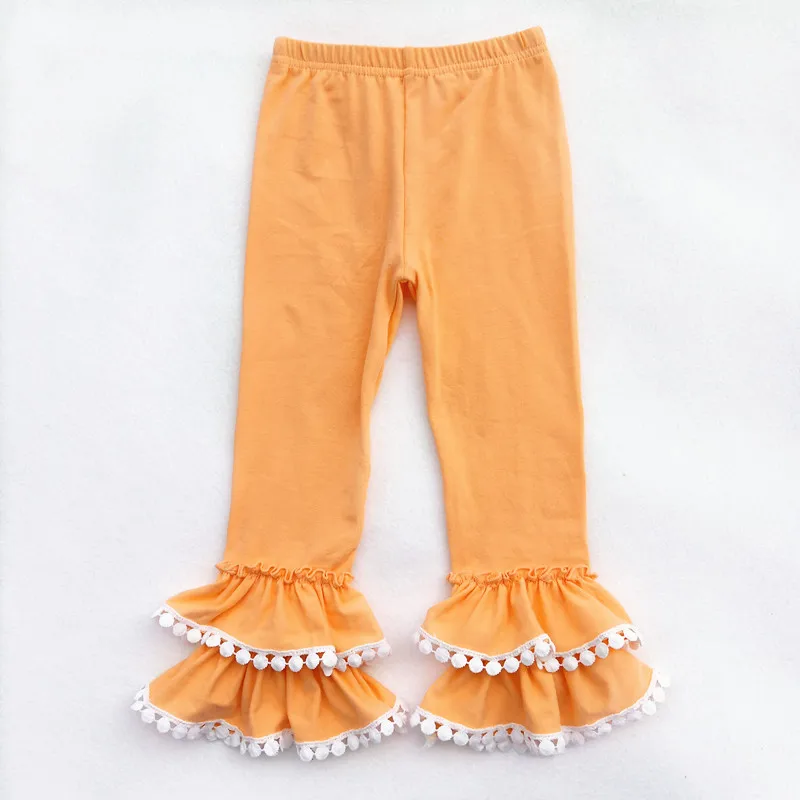 Осенне-зимние детские брюки из бутика хлопковые леггинсы с двойными оборками для