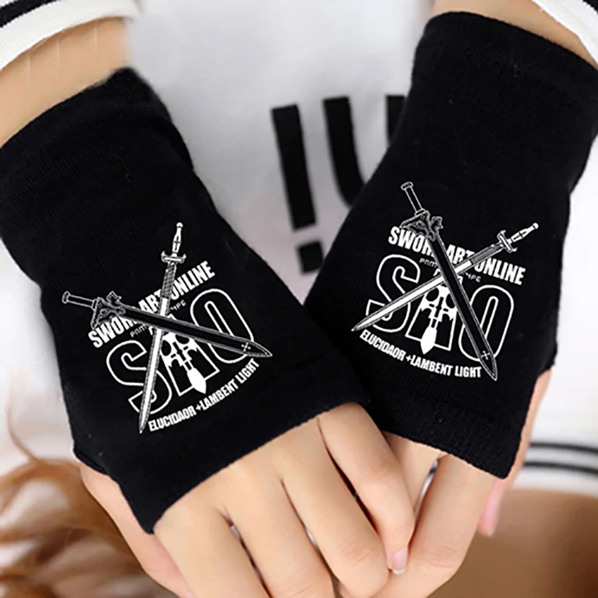 

Fashion Anime Sword Art Online SAO Half FingerCotton Knitting Gloves Without Fingers Mitten Lovers Cosplay Accessories Gifts Hot