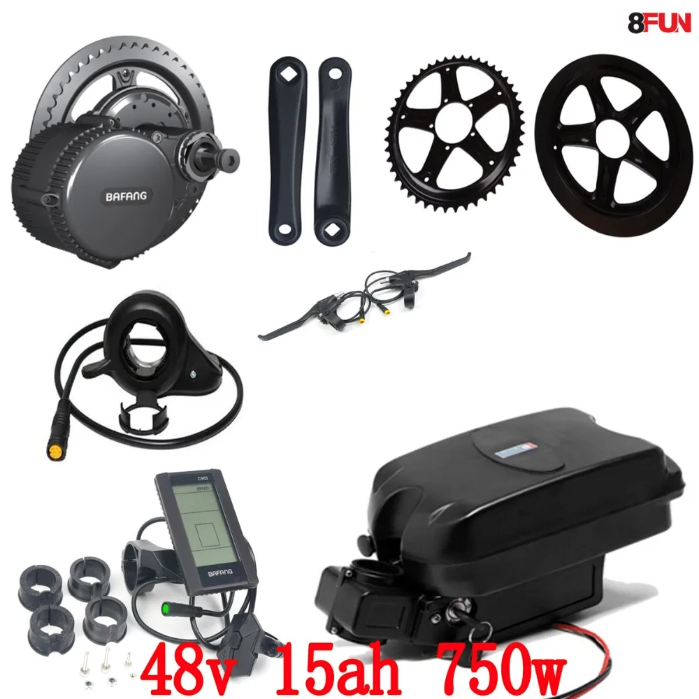 

48V 750W BBS02B Bafang mid drive electric motor kit + 48V 15AH 750W battery 48V 15AH use Samsung cell electric bike battery