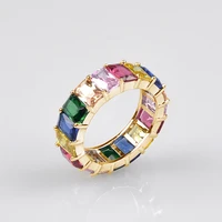 7 style dainty rainbow ring colorful multi color cz eternity square baguette finger gold ring women females jewelry accessory