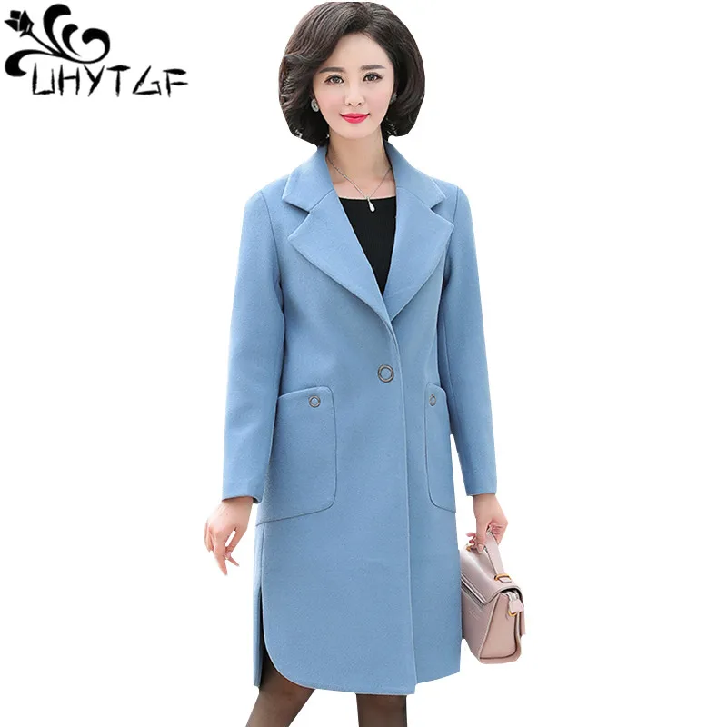 UHYTGF осенне зимнее шерстяное пальто Женская Длинная толстая теплая шерстяная