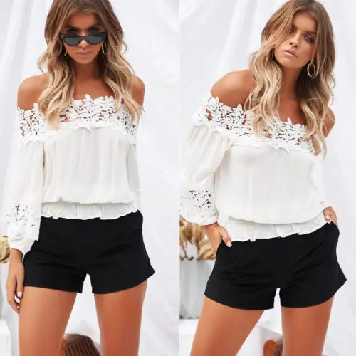 

Fashion Women's Summer Off Shoulder Long Sleeve Casual Blouse Loose Tops Shirt