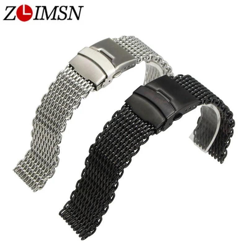 ZLIMSN Milanese Bracelets 22mm 24mm Silvery Black Mesh Watch Band Sport Watchbands Steel Replacement Men Watch Accessories