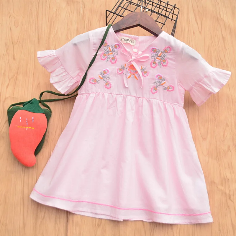 Детская одежда с вышитыми цветами для девочек 2019 платья принцессы бантом летнее