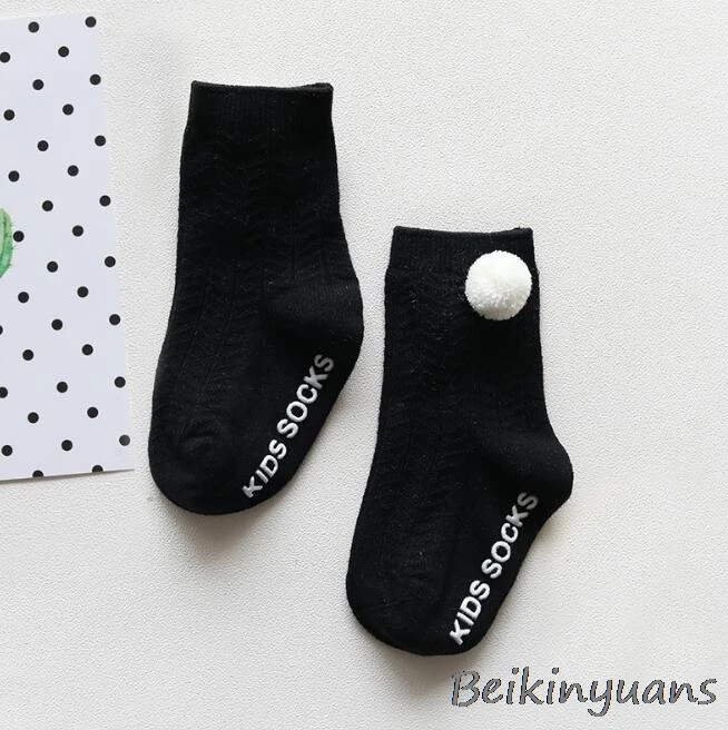 black Spring and summer summer double needle baby anti-slip socks without bones loose baby newborn ball children cotton socks - Цвет: black