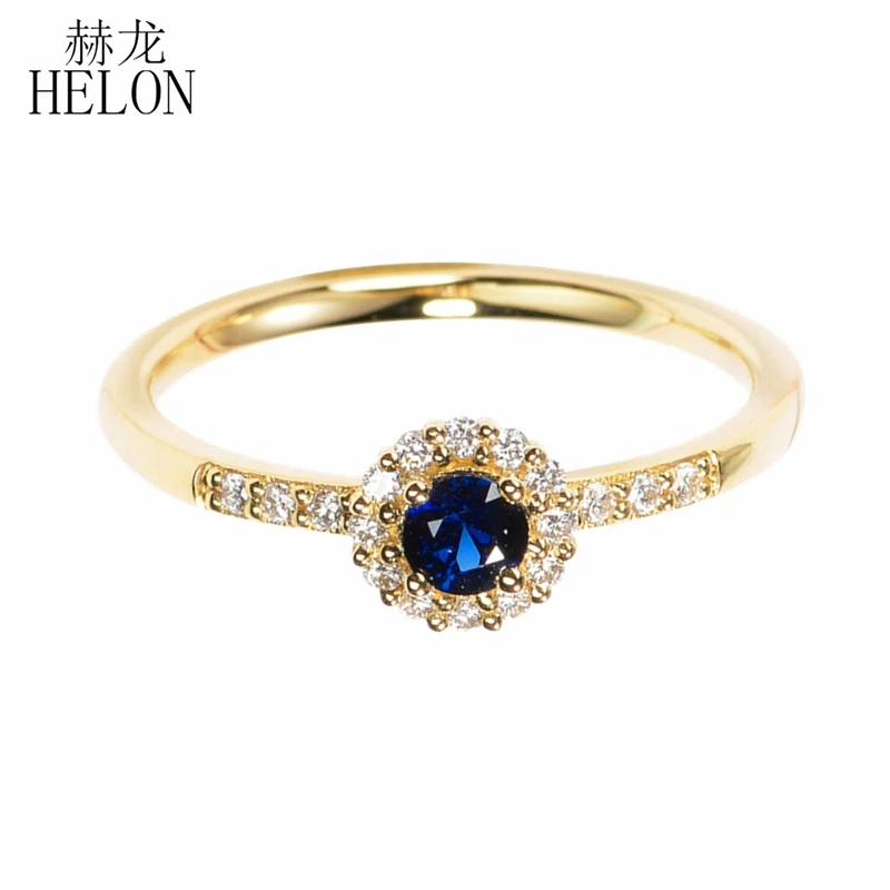 HELON Твердые 14 К желтого золота сертифицированные круглые 0.33ct натуральный сапфир Алмазы обручальные кольца женские свадебные модные ювелирные изделия