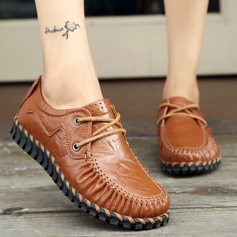 Для женщин Повседневное на шнуровке Мокасины Туфли без каблуков весенние Slip On