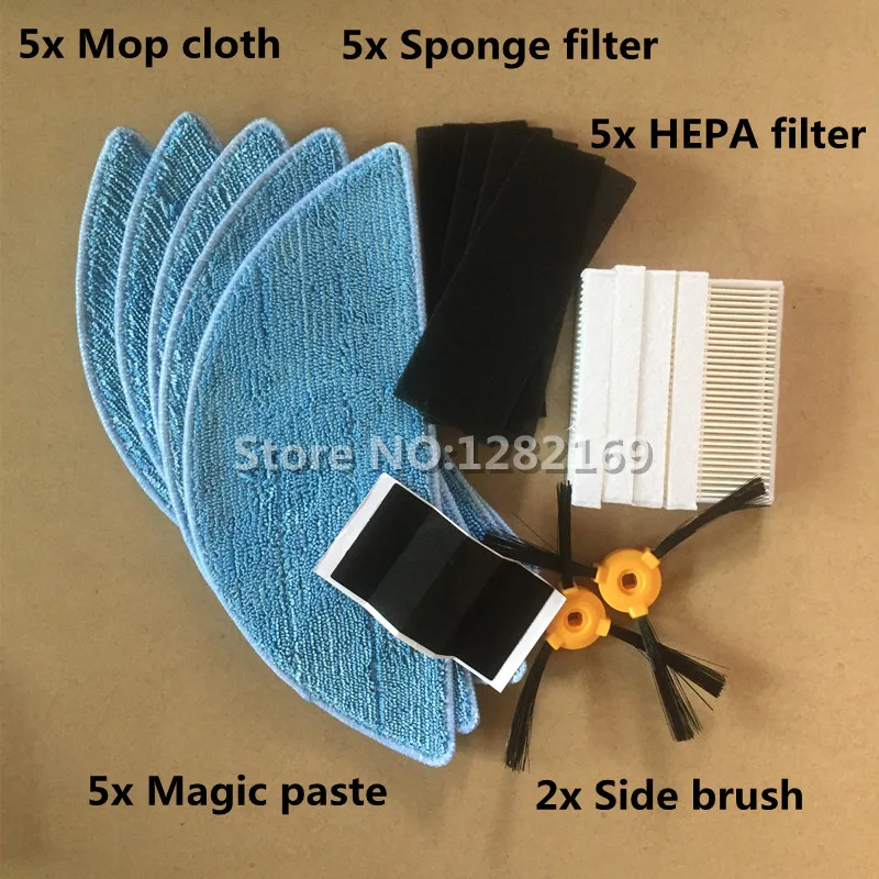 2* Side Brush+5*HEPA Filter+5* Mop Cloth+5* Magic Paste for CONGA EXCELLENCE Robotic Vacuum Cleaner Parts Accessories | Бытовая техника