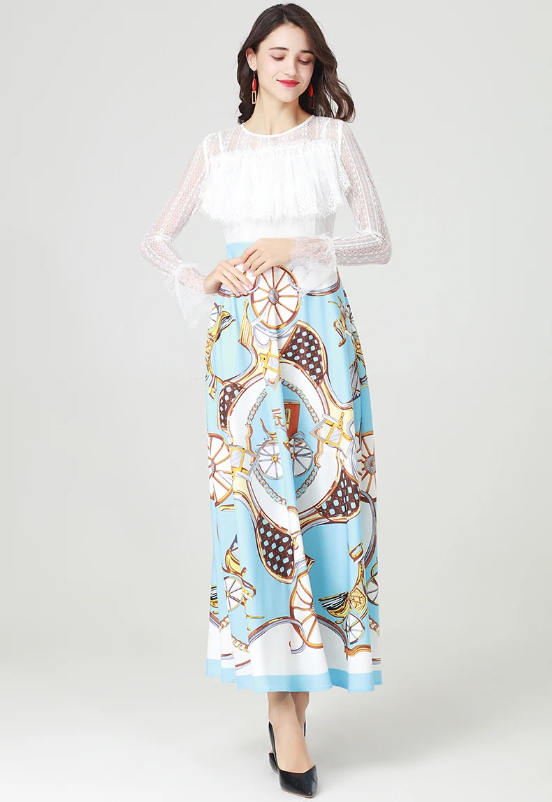 Новое поступление 2019 женское платье с круглым вырезом длинными расклешенными