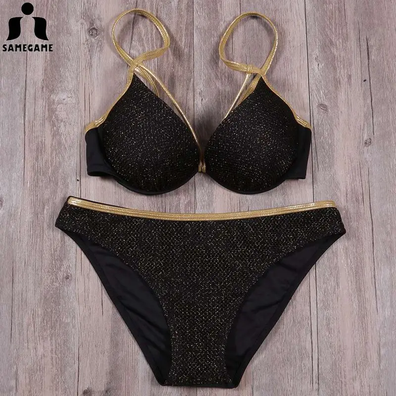 Женский купальник Бикини на косточках SAMEGAME золотистый бразильский пляжный