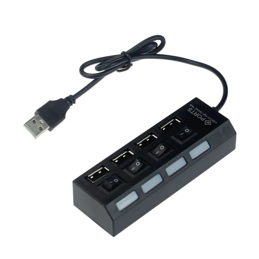 USB 2 0 4 портовый выключатель питания светодиодный концентратор для ПК ноутбука BK
