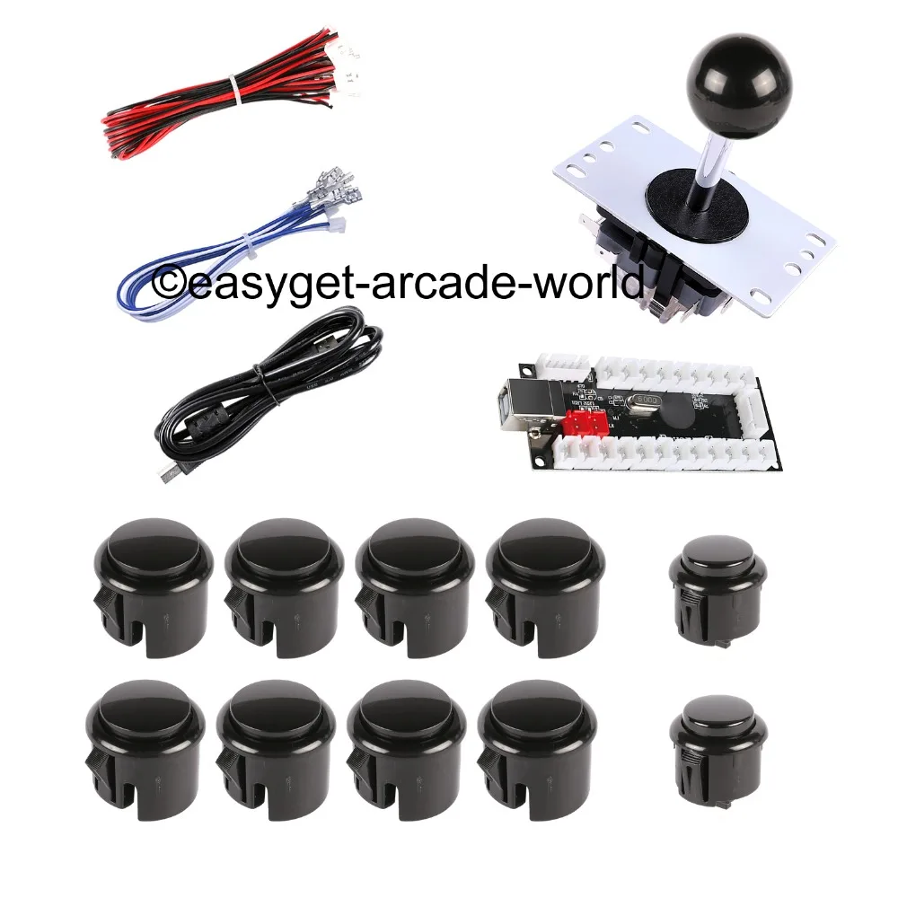 

Arcade DIY Accessory 5V USB PC Enocder Board + 10 x Push Buttons + Arcade Joystick For Raspberry PI 3B Retropie Project - Black