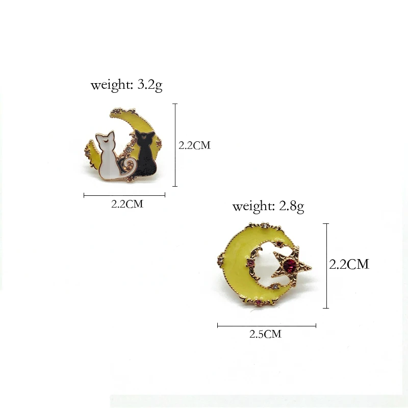 Мультфильм жемчуг желтая Луна животное черный белый кот брошь эмаль сплав
